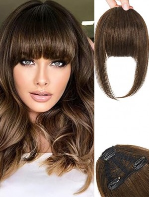 Clip Hair Band 100% cheveux humains 3 clips de sécurité, cheveux complètement émoussés avec clip Hair patch, perruque brune avec des favoris pour les femmes au quotidien