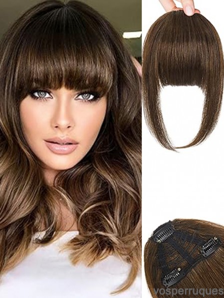 Clip Hair Band 100% cheveux humains 3 clips de sécurité, cheveux complètement émoussés avec clip Hair patch, perruque brune avec des favoris pour les femmes au quotidien