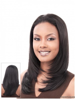 Cheveux raides indiens droits Noirs Coiffures longues 3/4 Perruques