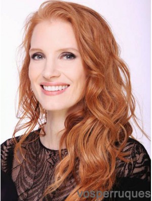 Sans Frange Longue Cuivre Ondulé 20 pouces Top Cheveux Humains Jessica Chastain Perruques