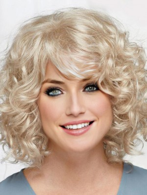 Curly Platinum Blonde Longueur de menton 12 pouces Coiffures Perruques classiques