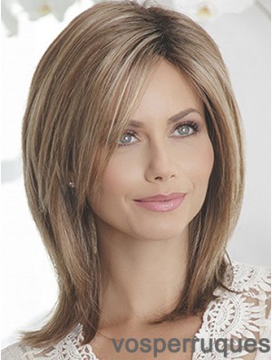 Layered Brown Straight Shoulder Length 14  inchSleek Medium Wigs