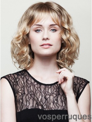 Avec Bangs Blonde Curly Chin Longueur 10  inchPerruques moyennes tendance