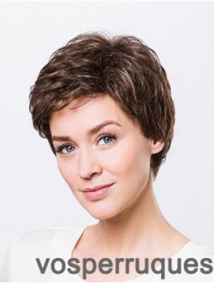 Brown Boycuts Short 8  inchWavy Synthetic Ladies Monofilament Wigs