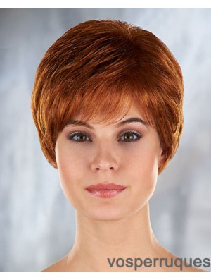 Auburn Curly Synthetic Short With Bangs Mono Filament Wigs