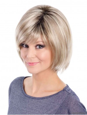 Pas cher Blonde Bob perruques longueur de menton de style droit avec capless