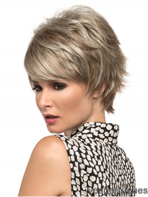 8 pouces appropriés ondulés Boycuts Blonde perruques courtes