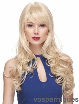 Perruques Blondes Avec Frange Synthétique Style Capless Ondulé Longue Longueur