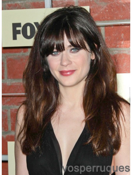 Exquise brune longue ligne droite 18 pouces avec des perruques Bangs Zooey Deschanel