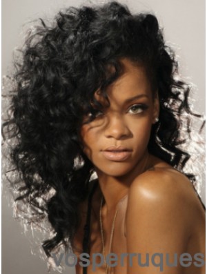 Black Curly Without Bangs Lace Front 16 pouces New Rihanna Perruques