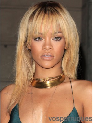 Blonde droite avec frange avant de lacet 18 pouces bonnes perruques Rihanna