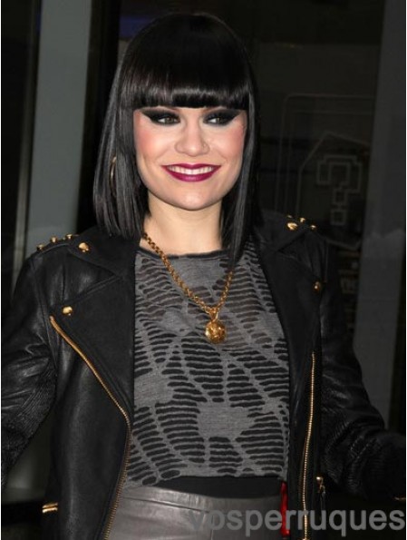 Bobs 12 pouces synthétique capless droite noire épaule Jessie J perruque