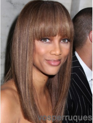 Brown Straight With Bangs Lace Front 18 pouces Cheap Tyra Banks Perruques