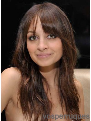 Moins cher Brown Long Wavy 21 pouces avec une frange perruques Nicole Richie