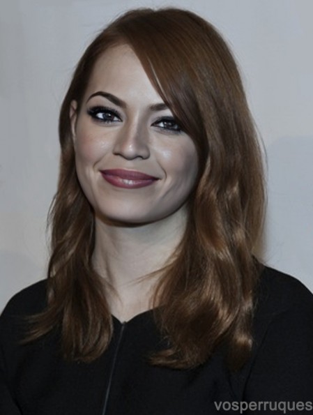 Incroyable longueur d'épaule brune ondulée 16 pouces en couches Emma Stone perruques