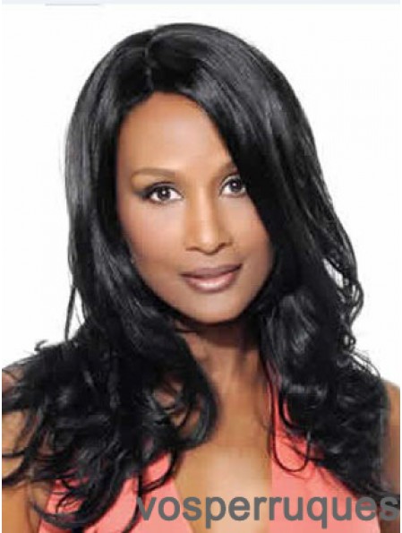 Perruques Beverly Johnson longues ondulées noires sans frange en dentelle 18 pouces