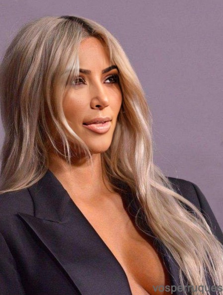 Perruque Kim Kardashian longue ondulée en dentelle de cheveux humains remy de 22  inch