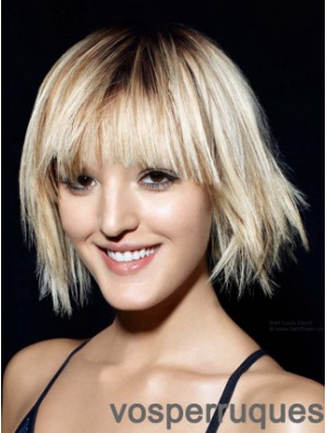 Monofilament Bobs menton longueur droite 12  inchperruques de mode à la mode blonde