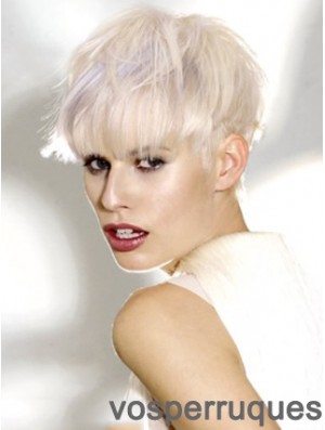 Monofilament Boycuts Short Straight 8 pouces Platinum Blonde Perruques de mode idéales