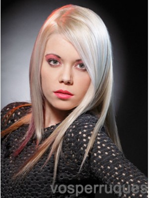 Lace Front Sans Frange Longue Droite 16  inchPlatinum Blonde Perruques De Mode Bon