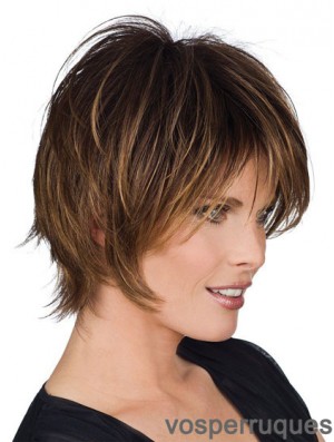 Perruques courtes avec coupe droite en couches de style brun capless Remy