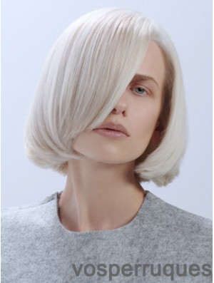 Longueur de menton droite avant de lacet Platine Blonde Perruques tendance Bob