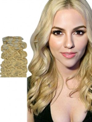 No-Fuss Blonde Ondulée Remy Cheveux Humains Clip Dans Les Extensions De Cheveux