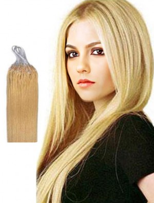 Rallonges de cheveux d'anneau de micro-boucle droite blonde élégante