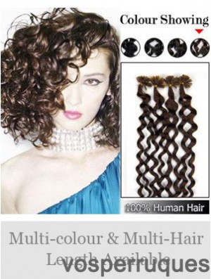 Extensions de cheveux bruns bouclés pour ongles doux et pointe en U