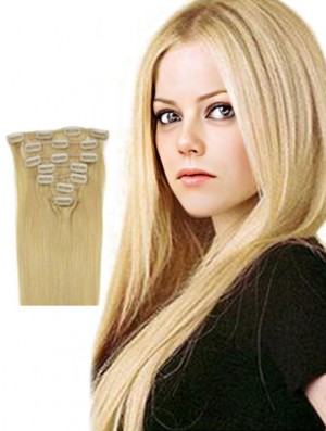 Clip dans le style droit de couleur blonde d'extensions de cheveux avec Remy